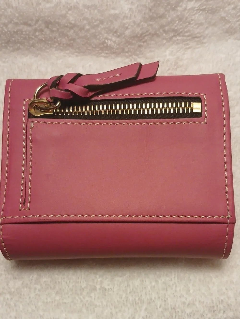 Dooney & Bourke Rose Pink Leather Compact Wallet with Gold Plaque